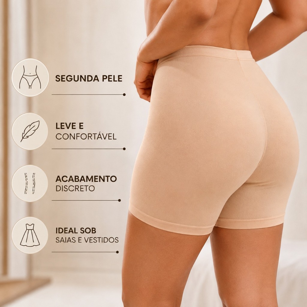Short Anágua Feminino Segunda Pele Microfibra Antiatrito Cintura Alta para Vestidos e Saias — imagem 2 de 2