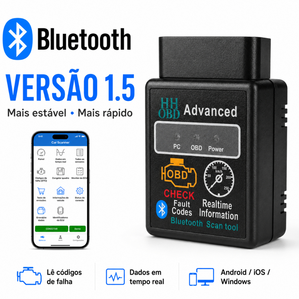 Scanner ELM327 V1.5 OBD2 Bluetooth Automotivo Diagnóstico Apaga Falhas Android iOS Windows