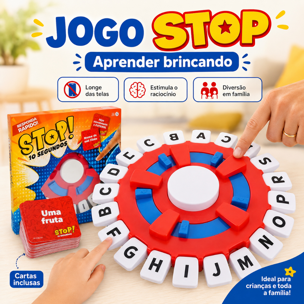 Jogo Stop Educativo Infantil de Palavras Raciocínio Rápido Brinquedo em Família