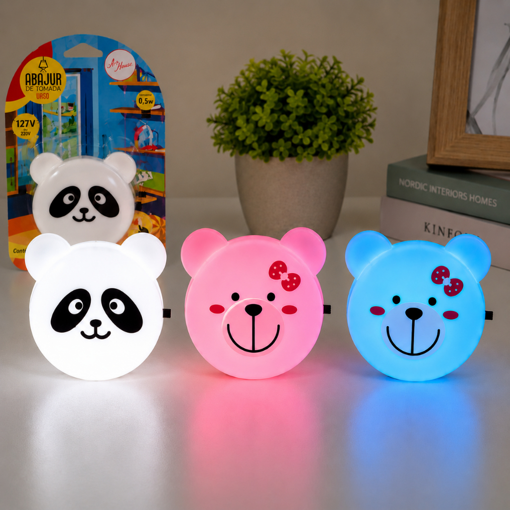 Luminária Led Infantil de Tomada Urso Bivolt 127v/ 220v