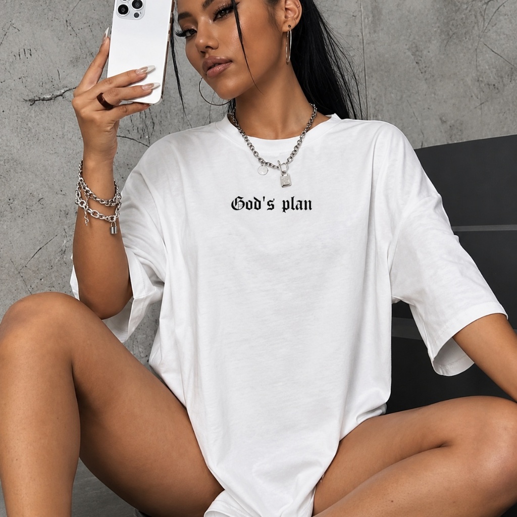 Camiseta Oversized Streetwear Feminina Gods Plan 100% Algodão
