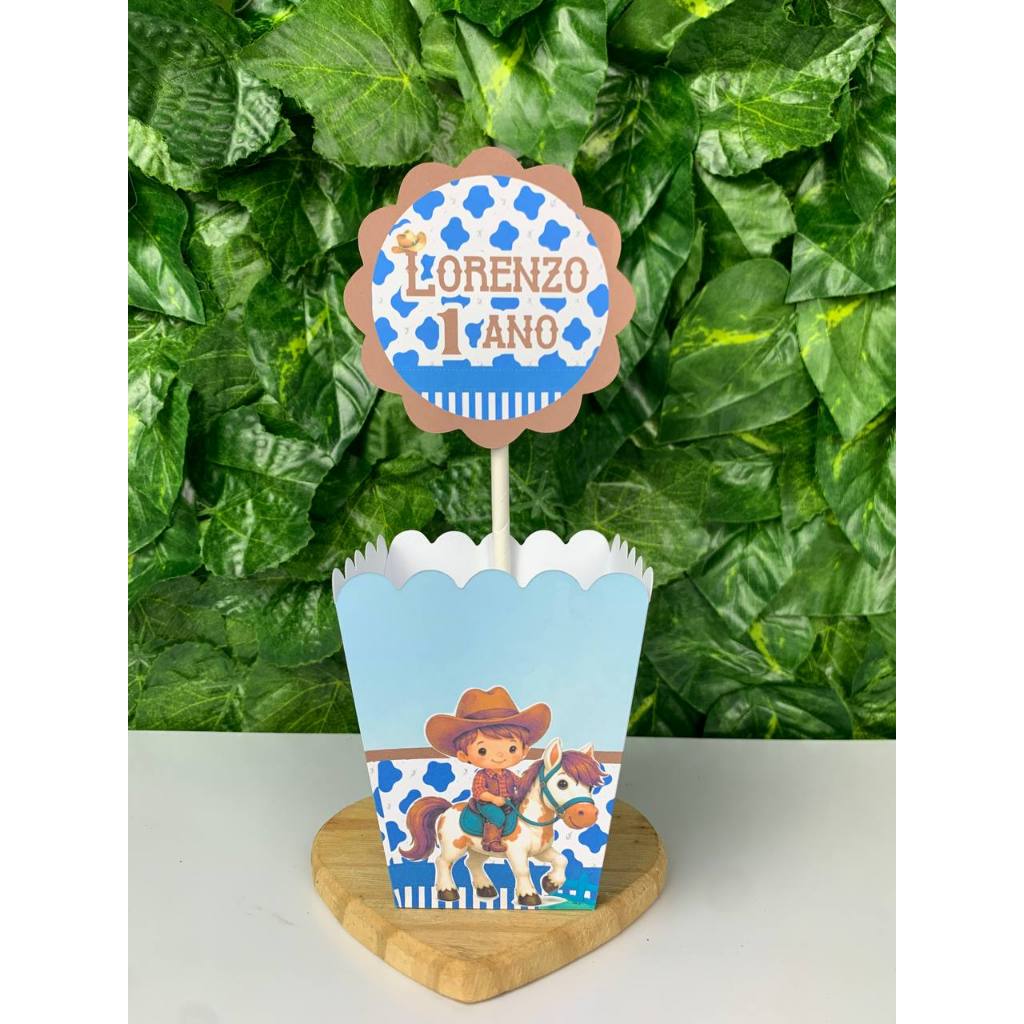 Centro de Mesa Cowboy azul / Cachepô Personalizado Lembrancinha para Festa Infantil