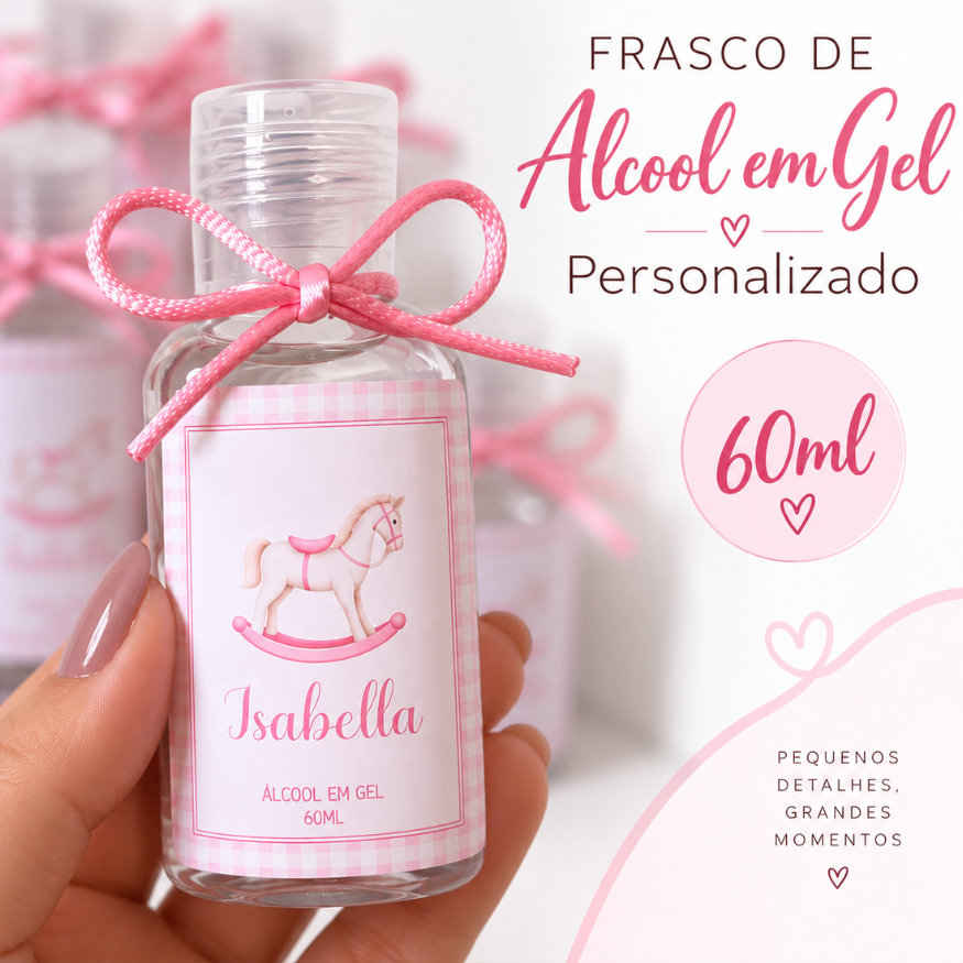Lembrancinhas Personalizadas Álcool Gel 60ml Maternidade - Nascimento- Chá Revelação - Batizado - frasco vazio