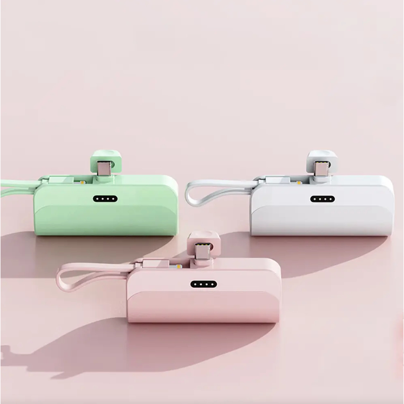 Mini Power Bank Carregador Portátil 5000mAh Com 2 Saídas Tipo-C Lightning