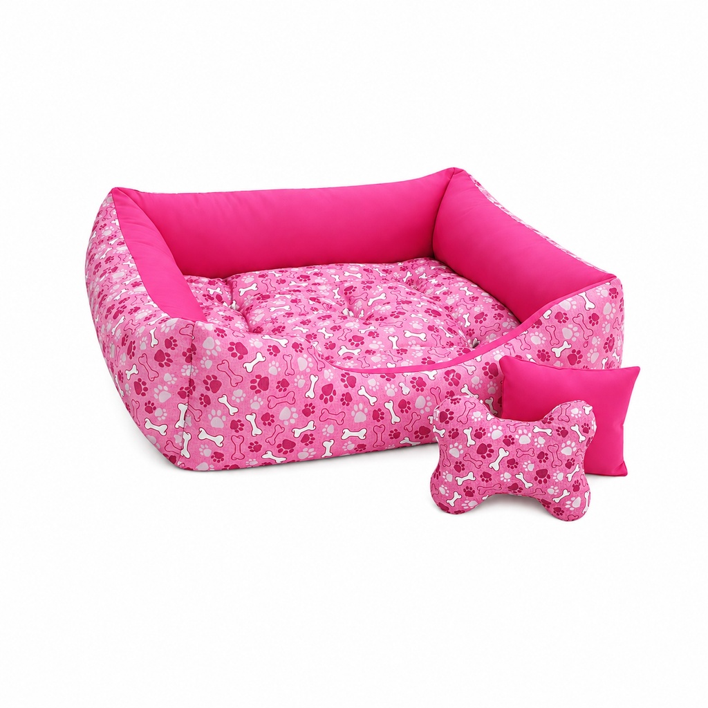 Cama Pet Tamanho 80x60cm Para Cachorro de porte Médio Com  Brinquedos que são Ossinho e Almofadinha