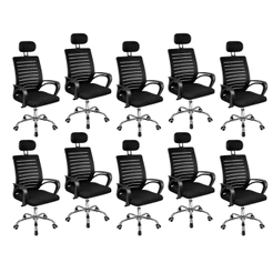 Kit 10 Cadeiras de Escritório Diretor Roma Ergonômica Tela Mesh Respirável Apoio de Cabeça Ajuste de Altura