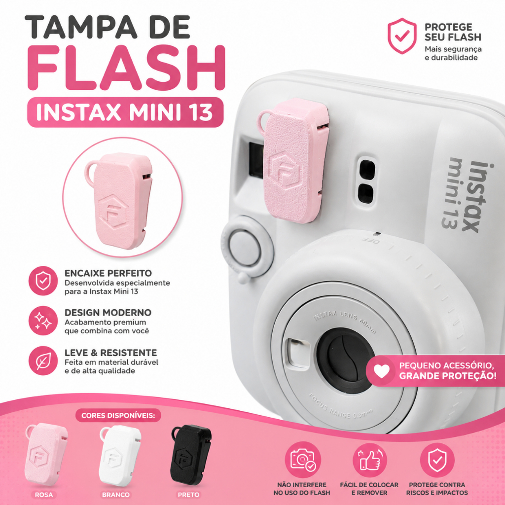 Kit 2x Tampa Flash Fujifilm Instax Mini 13 | Anti Estouro | Protetor