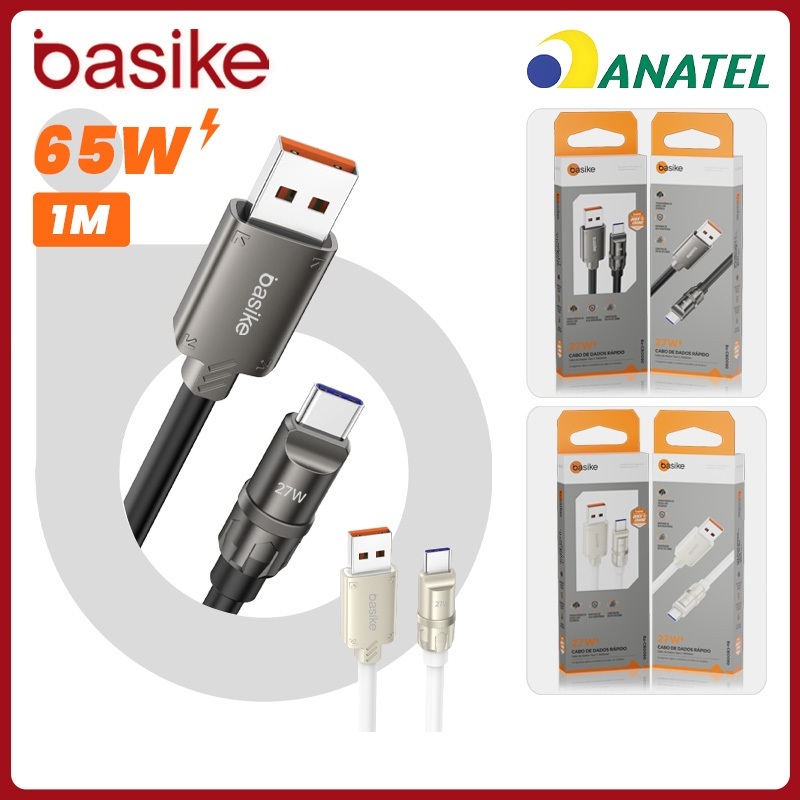Basike Cabo Carregador Celular 3A 65W Turbo Rápido Reforçado  V8 — TipoC