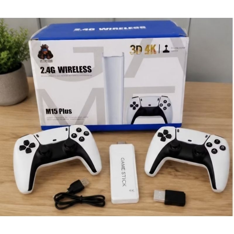 Game Stick M15 Plus 4k 2 controles sem fio jogos Retrô 20 mil jogos