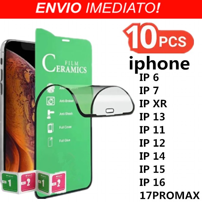 Kit 10 Película Cerâmica 9D 3D iPhone Gel Hidrogel Flexível película iphone 6 7 X XR 13 11 12 14 15 16 17PRO MAX
