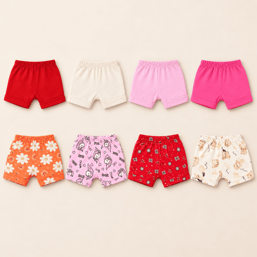 Kit 8 Peças Shorts Bebe Infantil Malha Lisa E Estampado 100% Algodão Menina