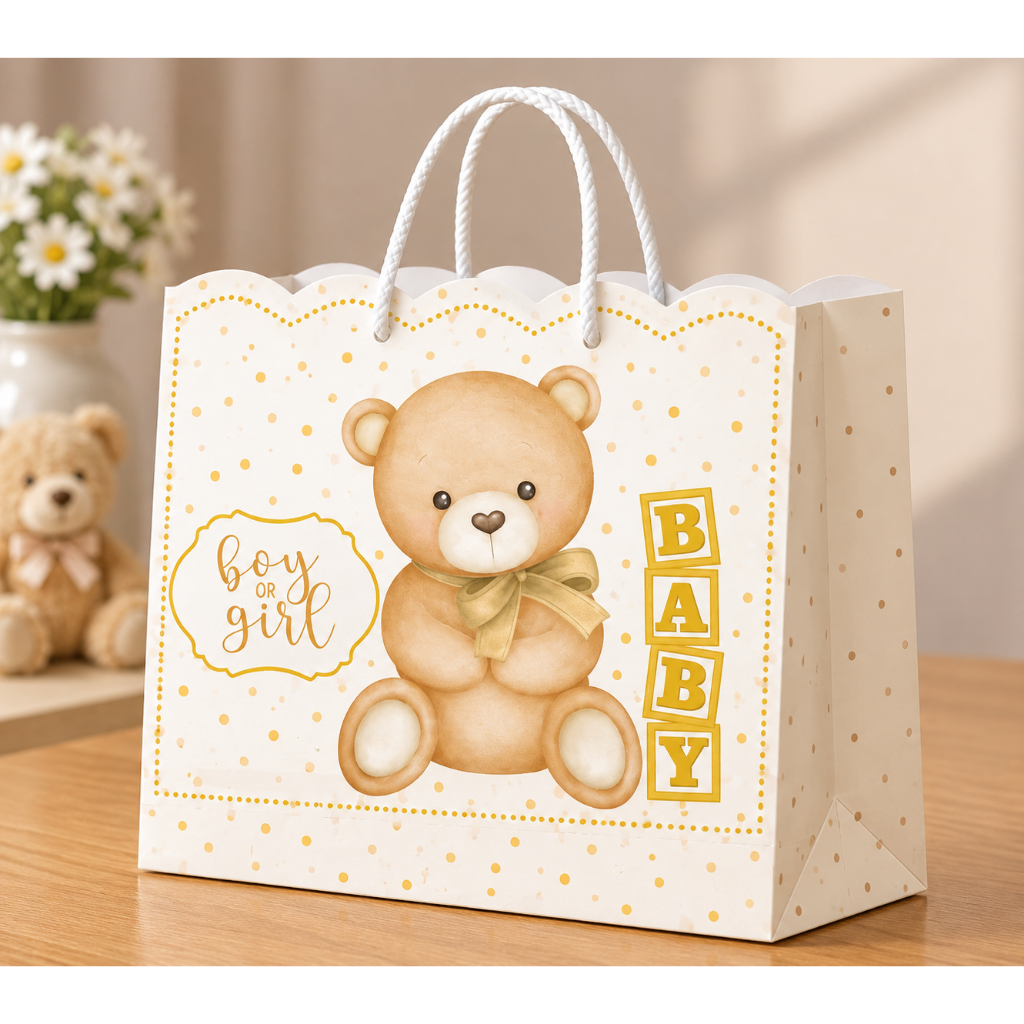 Sacolinha Urso bege personalizada/ PEGUE E MONTE/ ursinho bege/ cha revelação urso bege/ urso nude/ ursinho bege