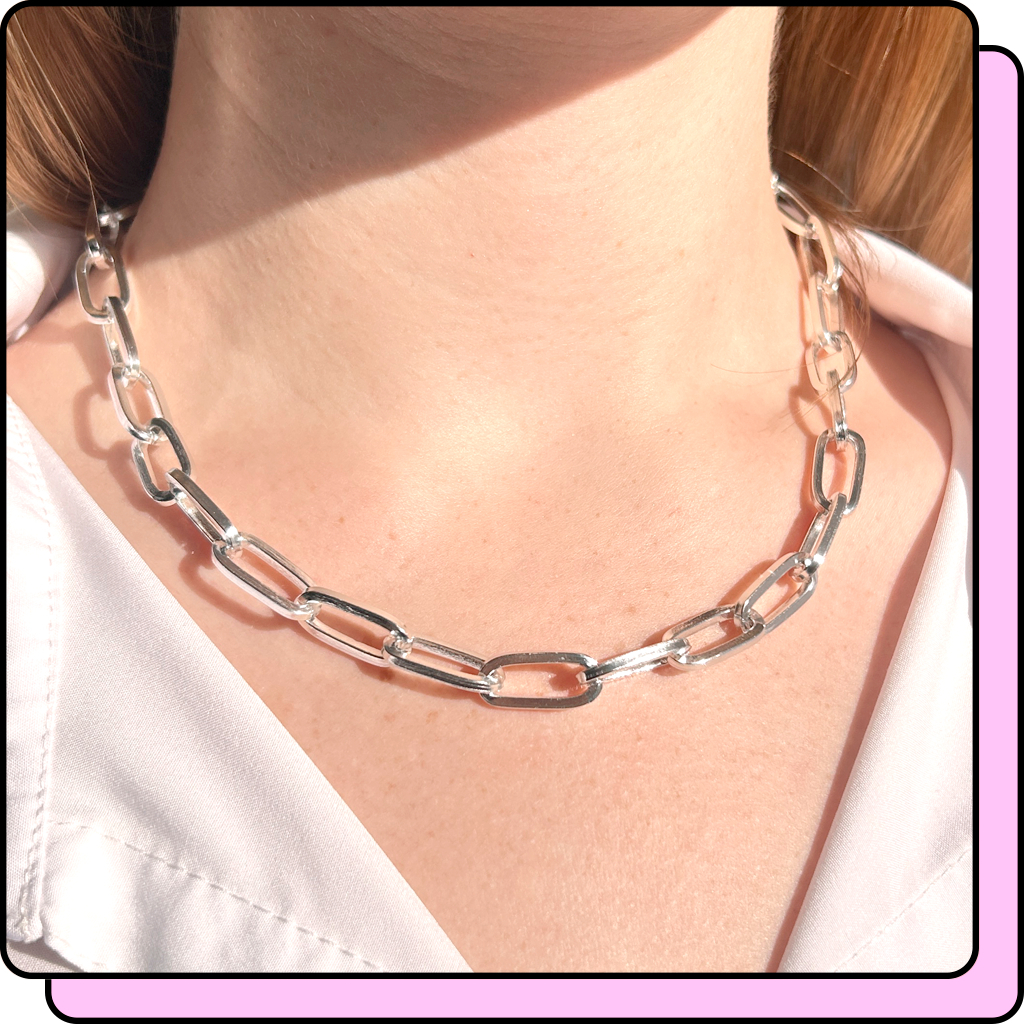 Choker Prata 925 Elos Corrente Colar Feminino Banhado Elegante Minimalista — imagem 2 de 2
