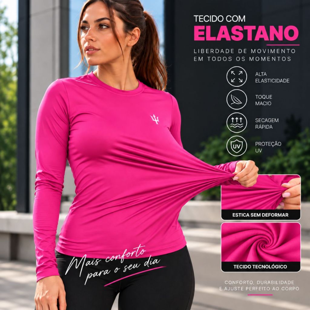 Camiseta Térmica Dry Fit Proteção UV 50+ Feminina Segunda Pele Camisa Manga Longa Unissex Frio Calor