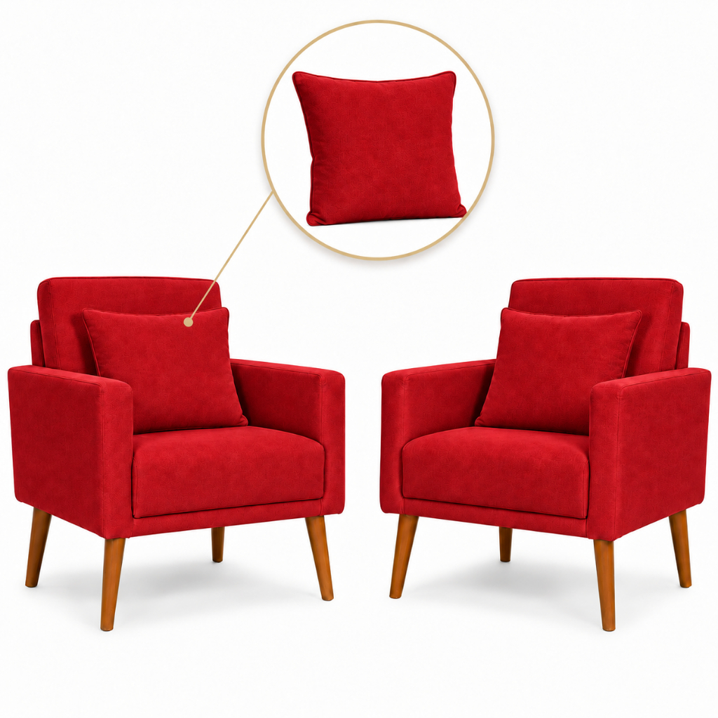 Poltrona Decorativa 2 Kit Com 2 Almofadas Enchimento De Fibra Siliconada Sala Área Gourmet Rack Tv Moveis - Móveis Trida