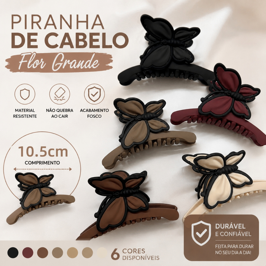 Kit 2 Piranha de Cabelo Grande Feminina Fosca 7cm Presilha Garra Prendedor