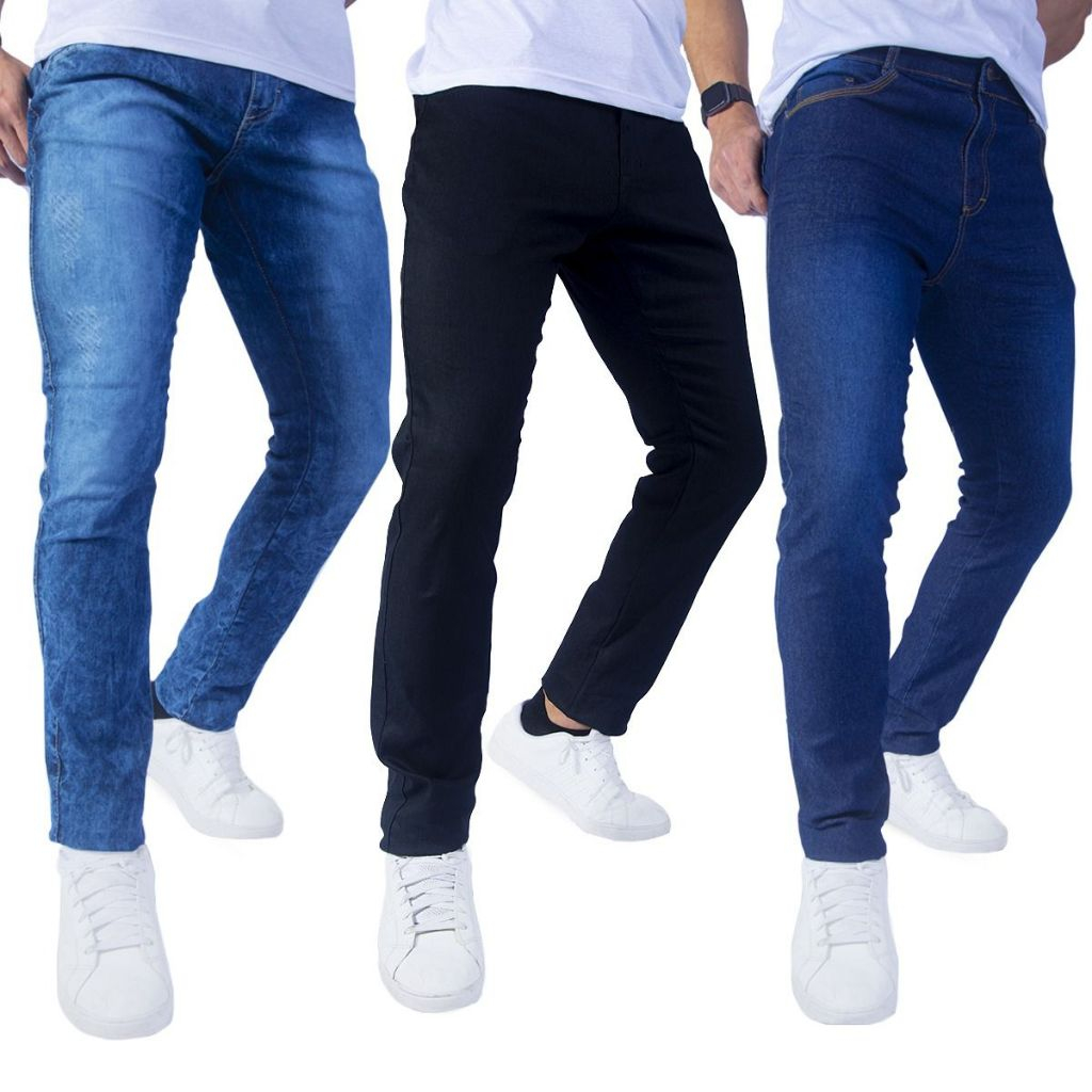 Kit 3 Calças Jeans Masculina Original Elastano Skinny Ducam
