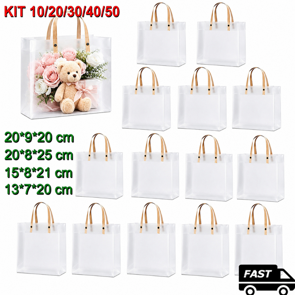 KIT 10/20/30/40/50 Sacolas de Presente em PP Fosco com Alça Reforçada para Festas, Natal e Lembrancinhas