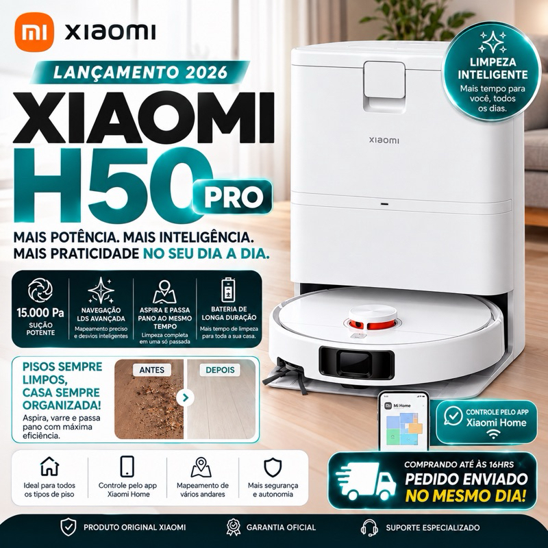 Robô aspirador Xiaomi H50 Pro com estação autolimpante