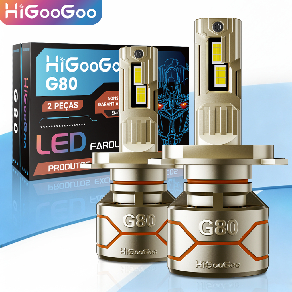 HiGooGoo G80 2PCS Lâmpada LED H1 H4 H7 H11 280W 56000LM 6500K Luz Branca Farol Alto Baixo