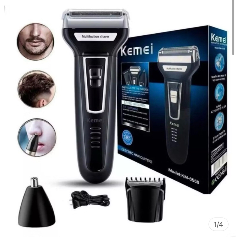 Aparador de Barba e Pelos Barbeador profissional 3 em 1  (KM6558)