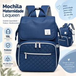 Mochila Maternidade Lequeen Azul Original Espaçosa Feminina