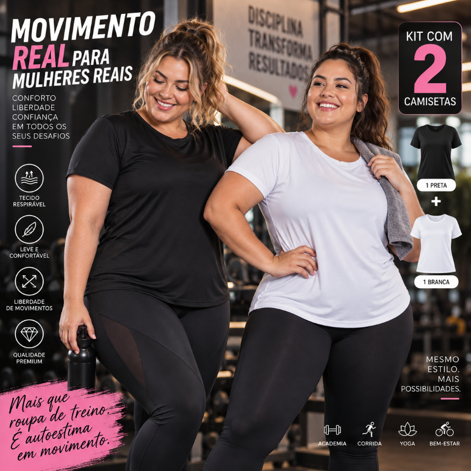 Kit 2 Blusa Plus Size Feminina Manguinha Básica T Shirt Camiseta G1, G2, G2 Academia, Caminhada, Pilates Pronta Entrega
