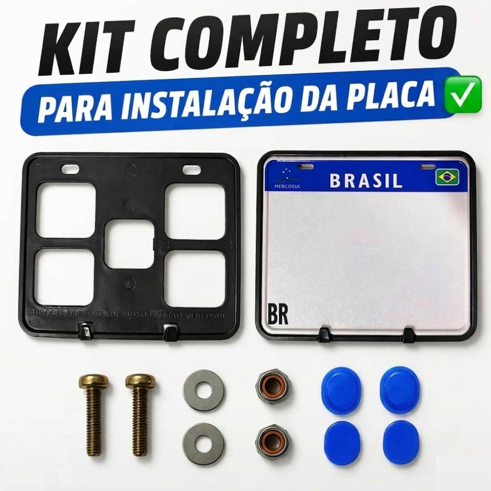 Suporte Moldura Protetor de Placa de Moto Mercosul de Motocicleta + Kit de Instalação