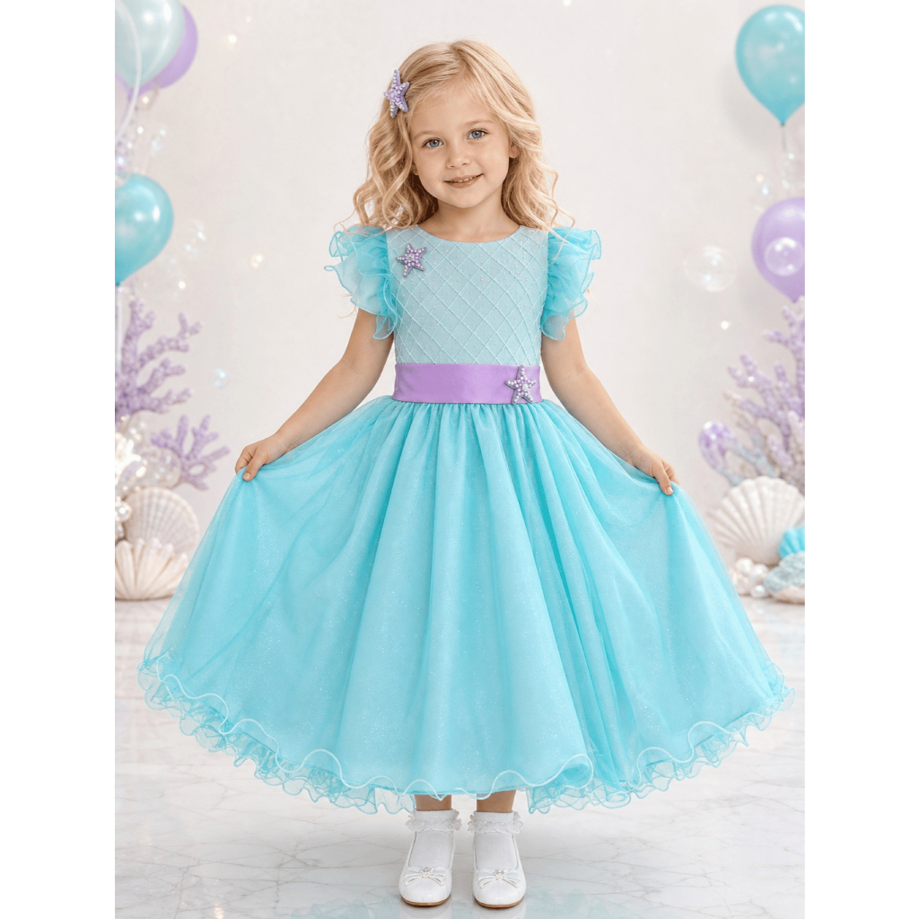 Vestido Infantil Tema Ariel Sereia Fundo Do Mar Super Luxo 1 ao 12