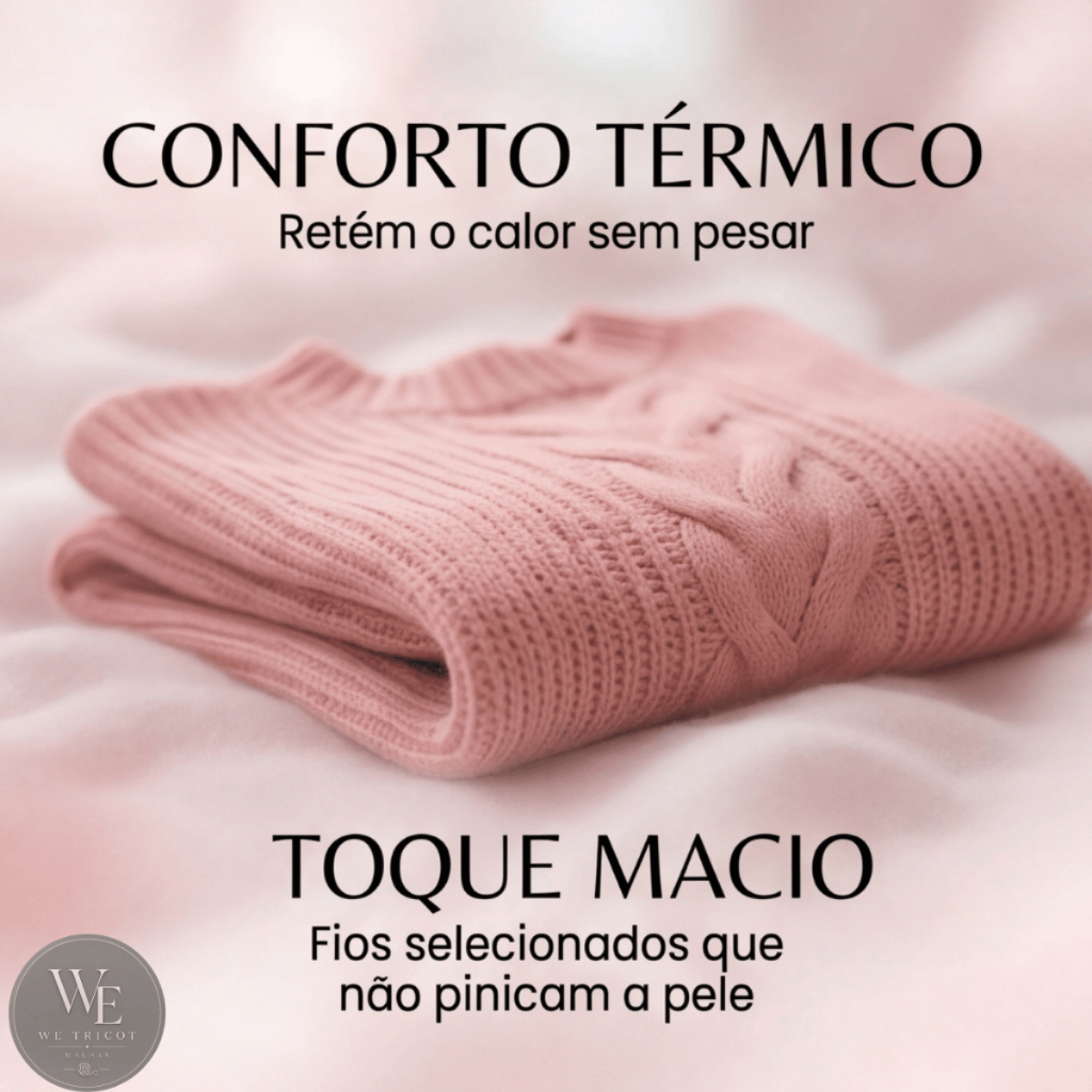 Blusa Feminina em Tricô Trança Manga Bufante Gola Alta Canelada Elegante Outono Inverno — imagem 2 de 2