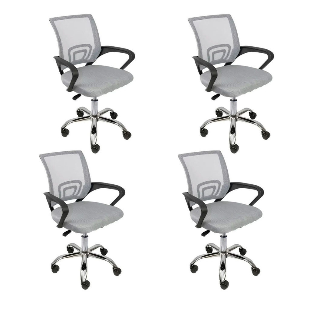 Kit 4 Cadeiras de Escritório Begônia Ergonômica Tela Mesh Apoio Lombar Ajuste de Altura Giratória 120kg Cinza