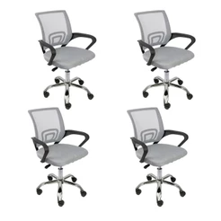 Kit 4 Cadeiras de Escritório Begônia Ergonômica Tela Mesh Apoio Lombar Ajuste de Altura Giratória 120kg Cinza