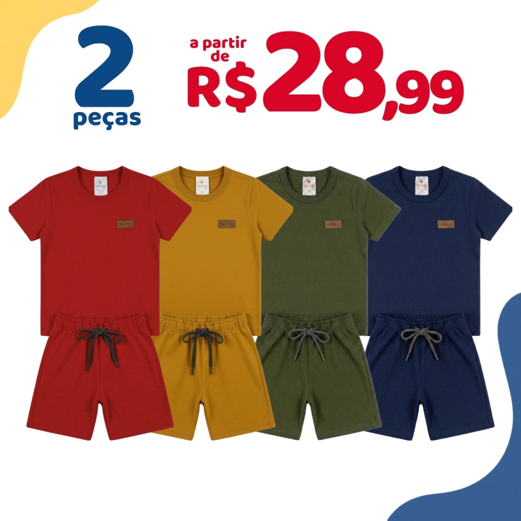 Kit 2 Peças Monocromáticas Infantis Menino Conjunto Básico Manga Curta Algodão Masculino