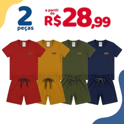 Kit 2 Peças Monocromáticas Infantis Menino Conjunto Básico Manga Curta Algodão Masculino