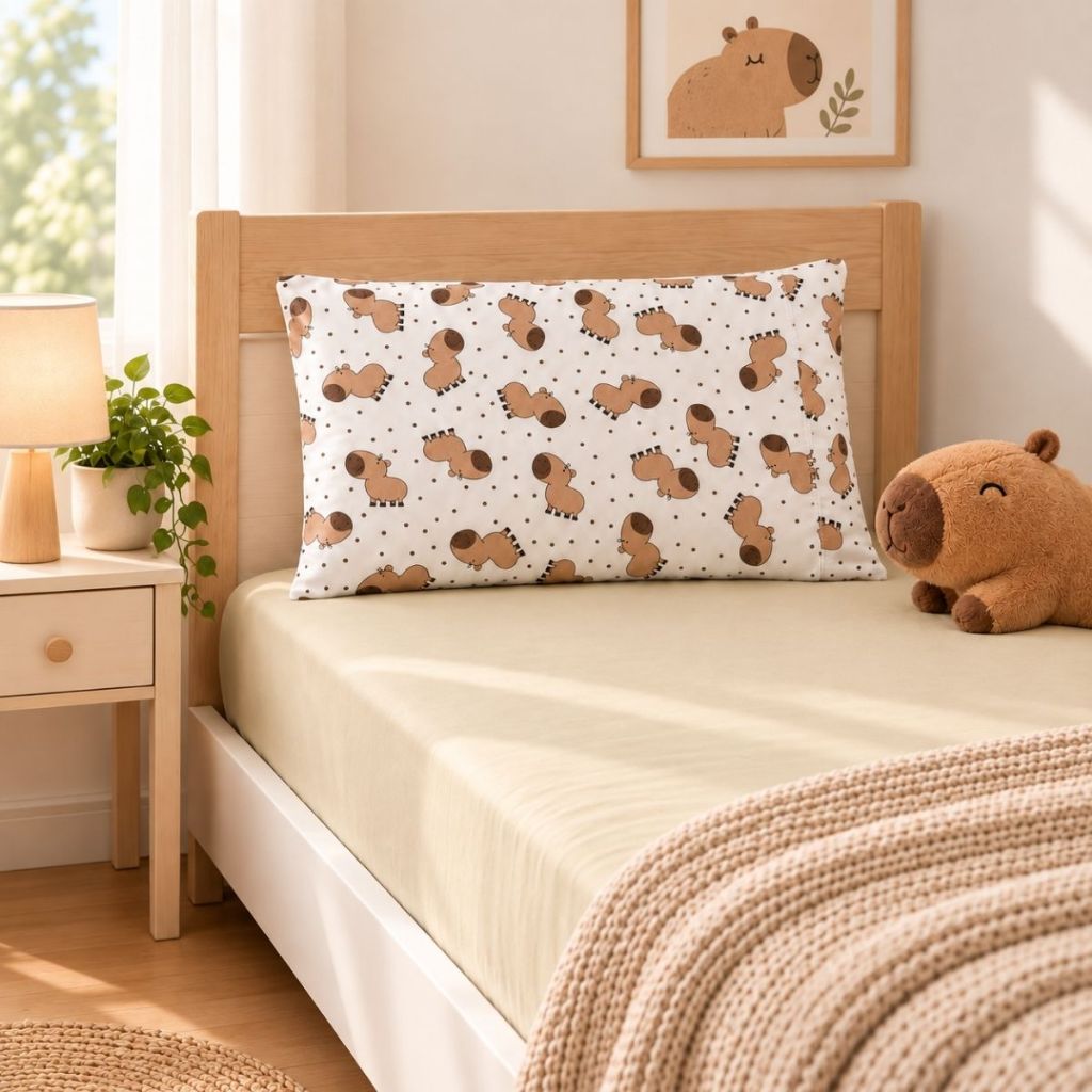 Jogo de Cama Infantil Solteiro 2 Peças Lençol com Elástico + Fronha Estampada Kit Quarto Infantil