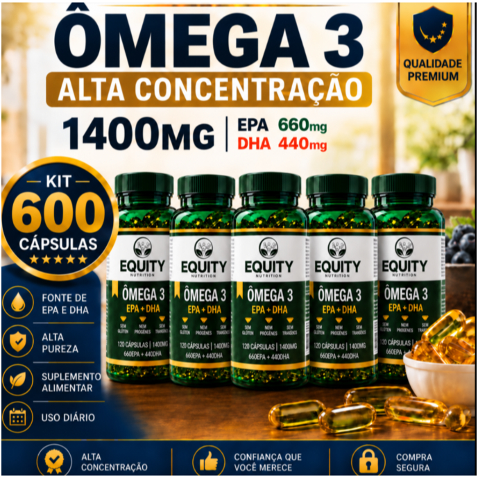 Omega 3 1400mg 240 Cápsulas EPA 660mg DHA 440 Alta Concentração Saúde Coração Cérebro