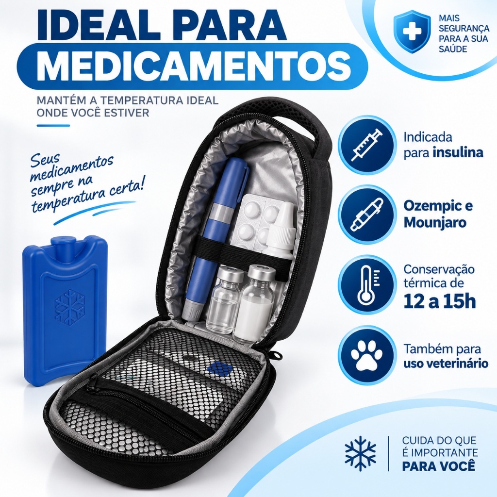 Estojo Case Térmico Premium Viagem Insulina Medicamentos Ozempic Mounjaro Veterinário Portátil Kids — imagem 2 de 2