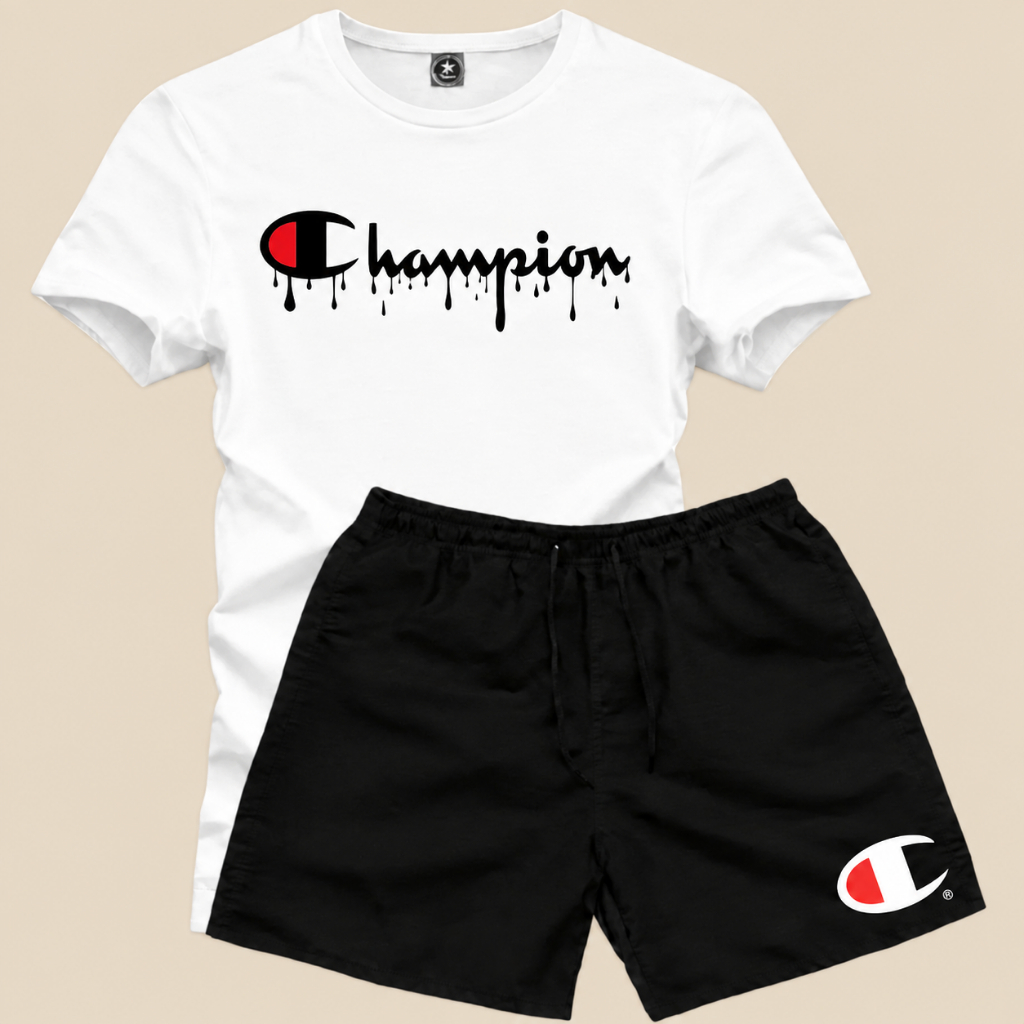 Conjunto Masculino Champion Camiseta + Short Tactel Premium Academia Casual Fitness