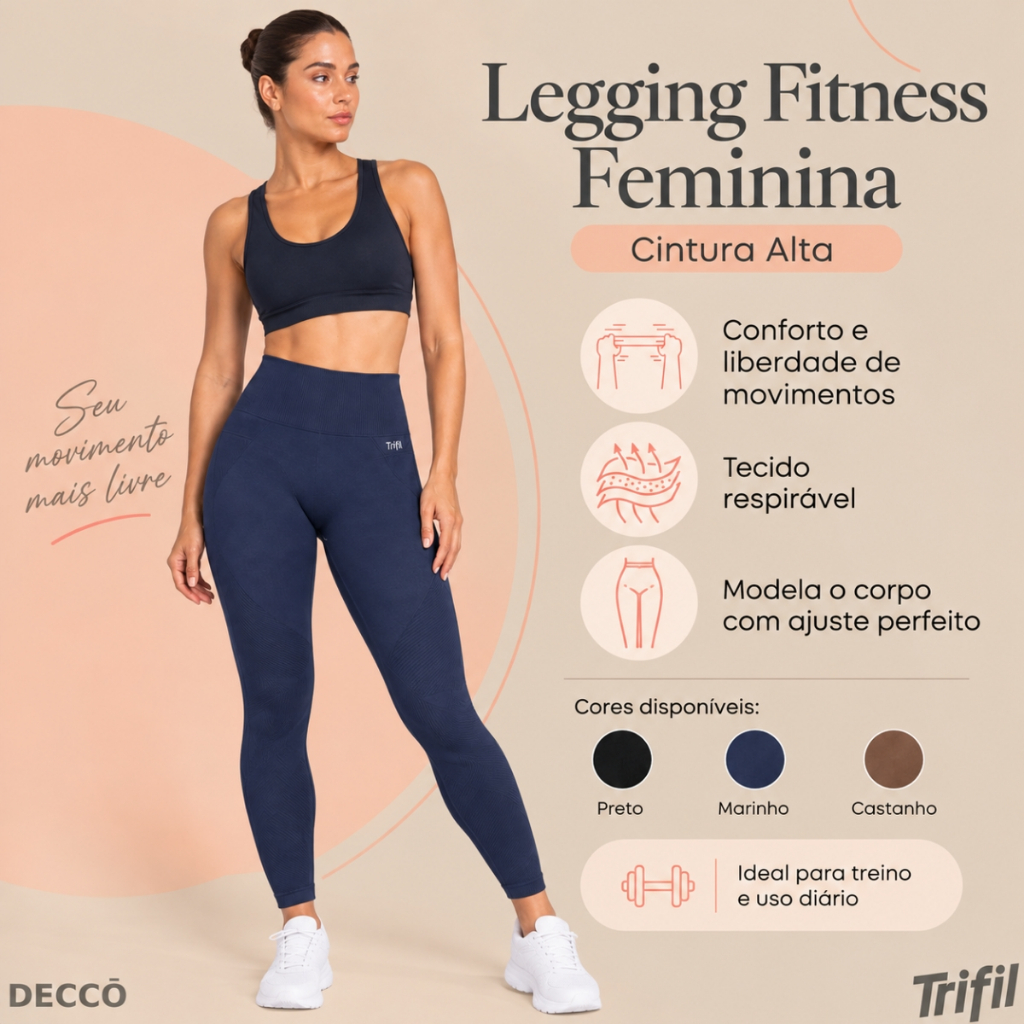 Calça Legging Trifil Feminina Fitness Sem Costura Respirável Para Academia