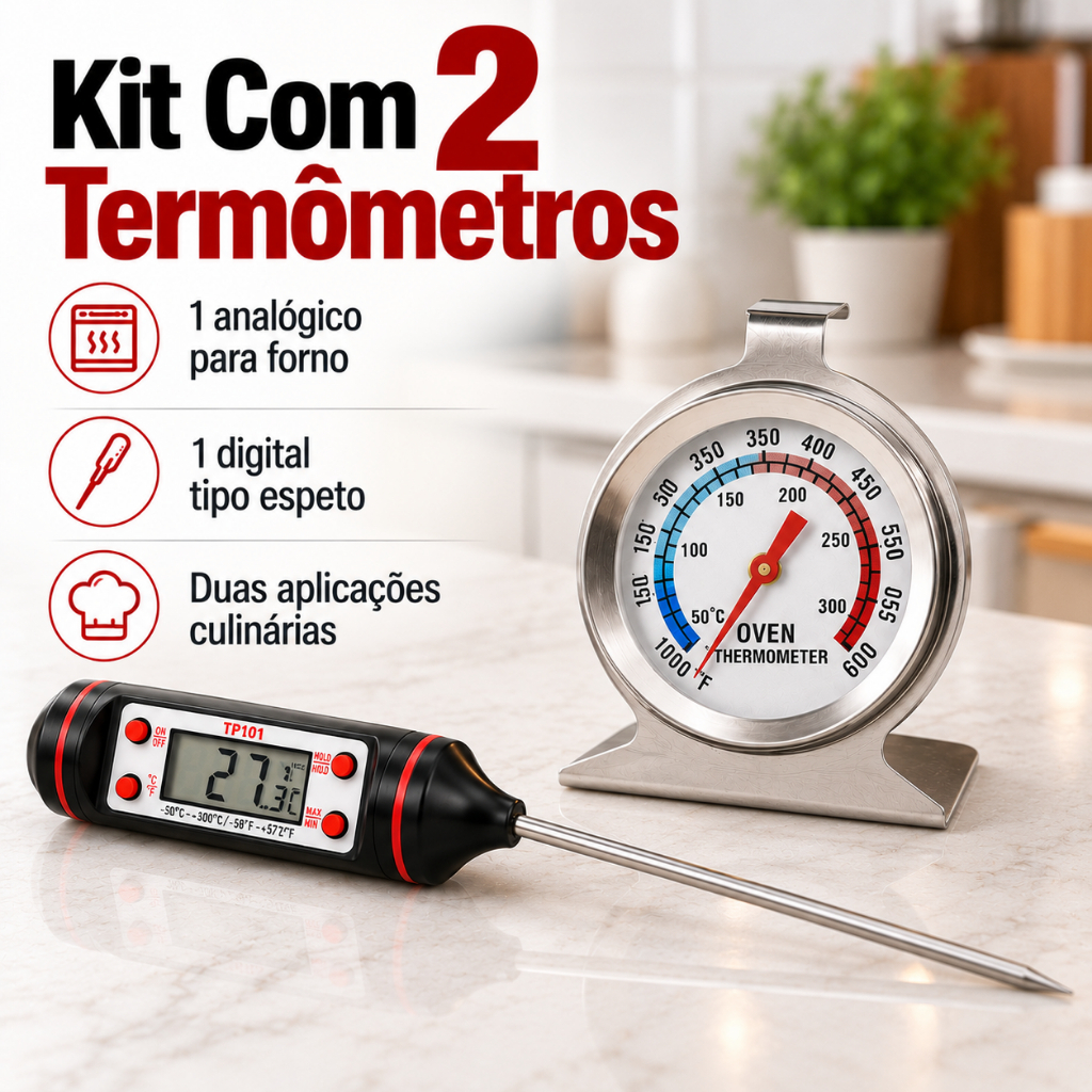 Kit Termômetro Culinário Inox Forno Digital Espeto Cozinha