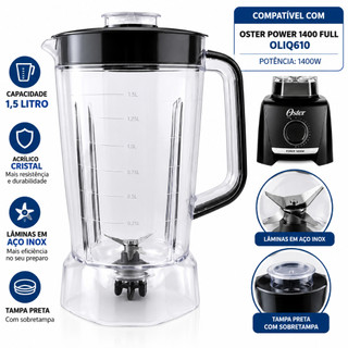 Copo Liquidificador Para Oster Power 1400 Full Oliq610 Preto