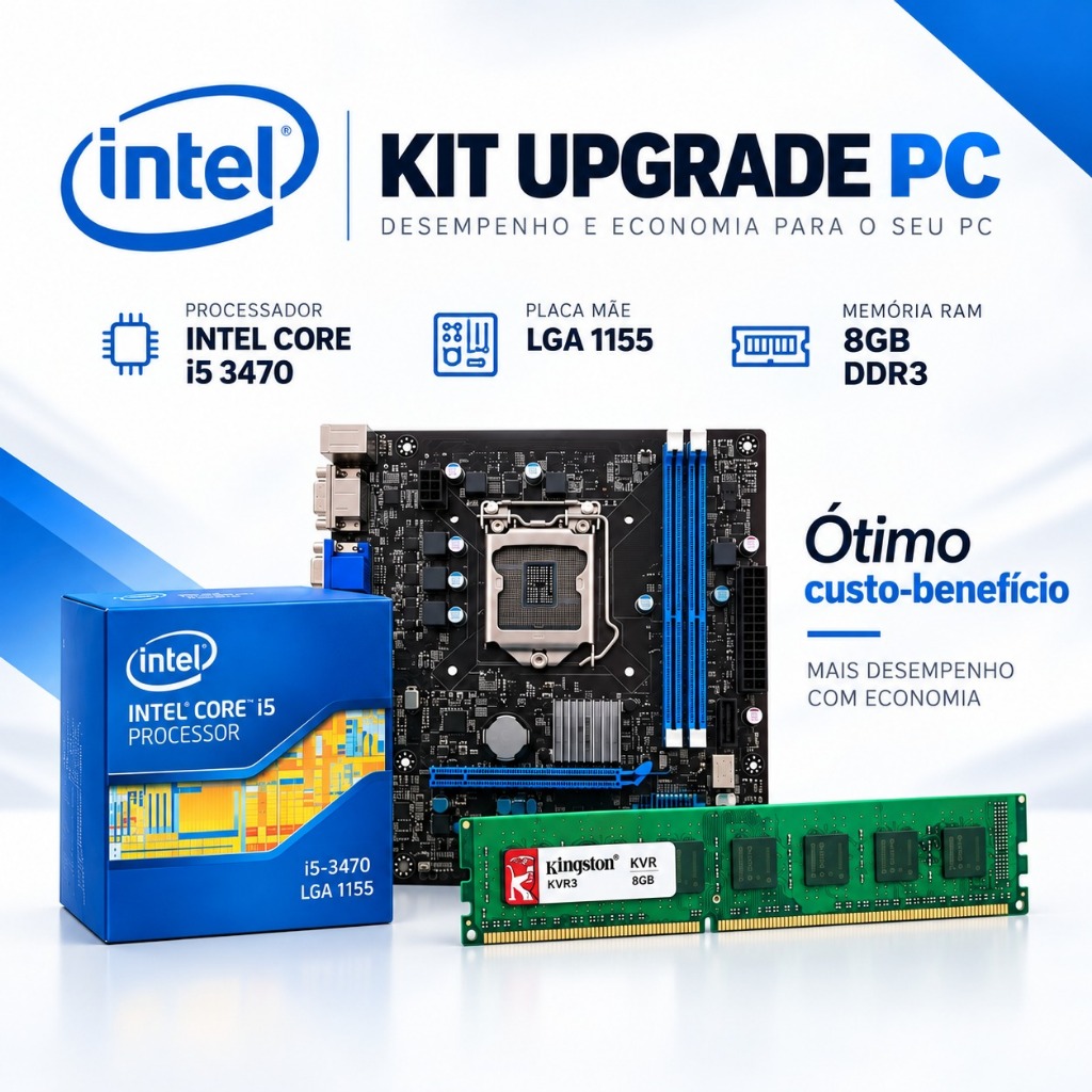 Kit Computador PC Processador I5 3470 + Placa-Mãe LGA 155 + 8GB Memoria Ram DDR3 1600 Mhz Upgrade