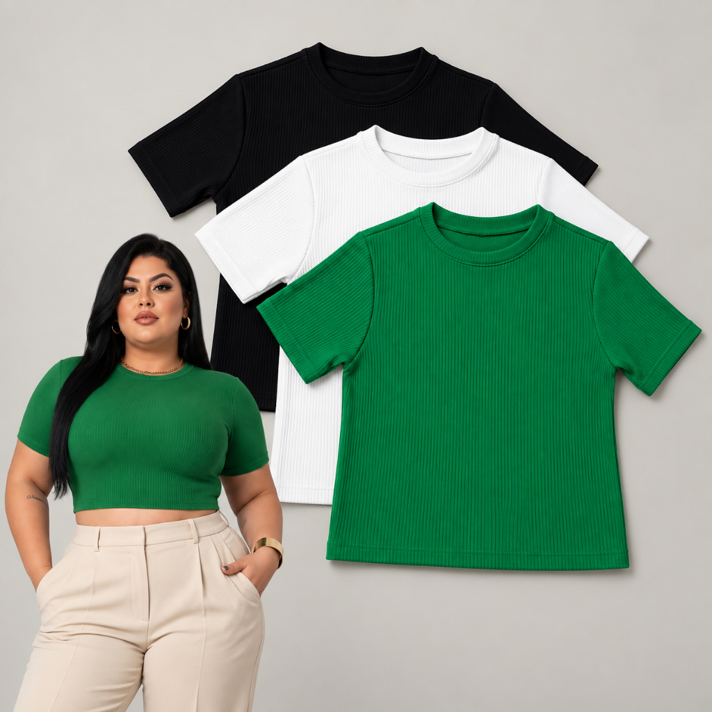 Blusa Cropped Feminino Anarruga Manga Curta Gola Redonda Casual Justa Básica Moda Feminina Confortável Tendência Premium