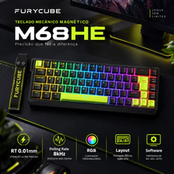 M68HE Teclado Mecânico Gamer ABNT2 RGB RT0.01mm 8kHz Magnético Switch USB Com Fio 0 Zona Morta NKRO FPS Shooter