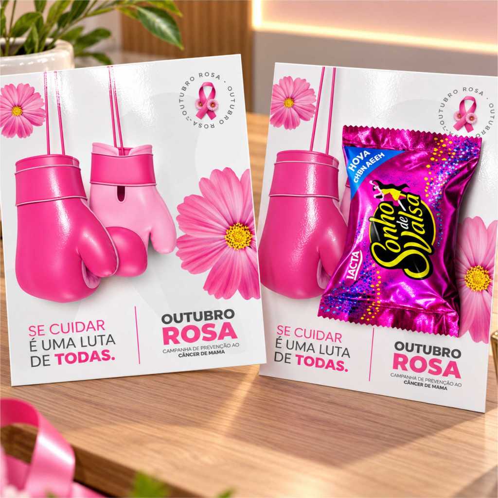 Cartão Campanha Outubro Rosa - 9x10cm - Papel 300G - Verniz Frente