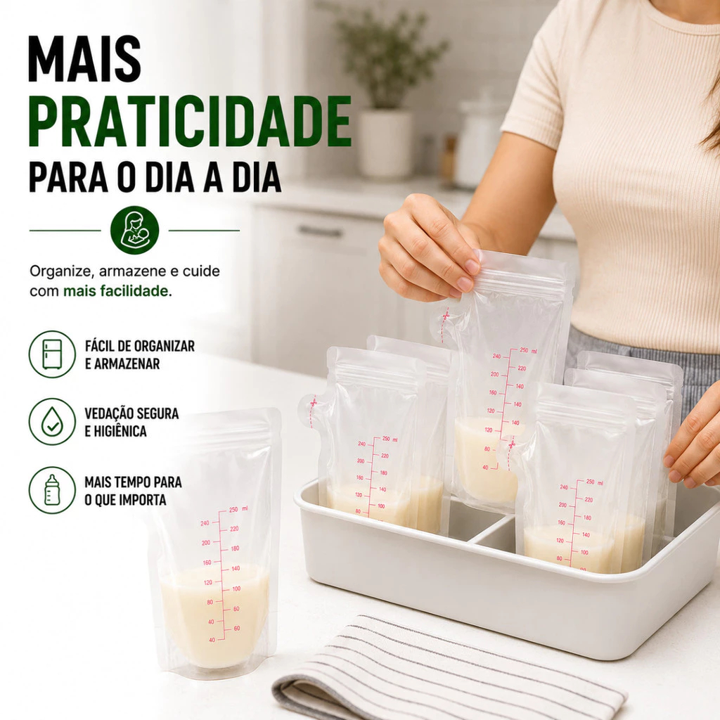 KIT 5/30/60 Sacos Para Armazenar Congelar Leite Materno 250 mL Freezer KL-3001
