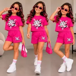 Conjunto infantil Menina Blogueira Blusinha + Short Em Malhão Do 4 ao 12