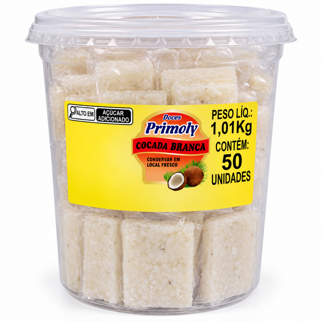 Primoly Cocada Branca Quadrada C/50 Unidades