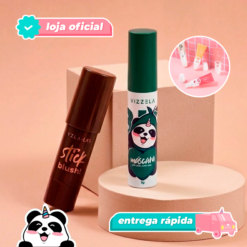 Kit Máscara Para Cílios Olive Green + Blush Stick Red Mocha + BRINDE Vegano Original Vizzela