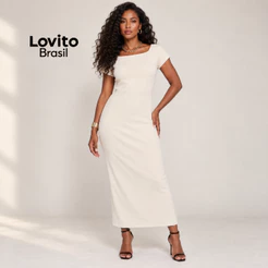 Lovito Vestido Midi Mangas Curtas Com Textura DRB848BRL878